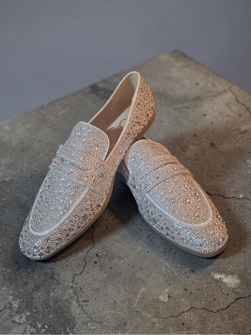 NWOB Sugar Champagne Crystal-Embellished Women's Loafers